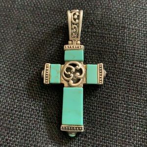 Sterling Silver, Turquoise, Onyx & MOP Cross